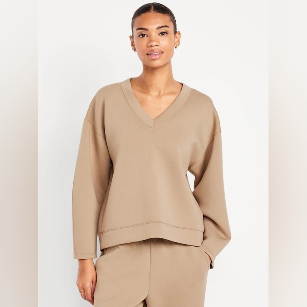 Old Navy Bounce Fleece V-neck Cocoon Sweatshirt In Salt Marsh Size XS